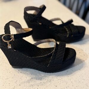 SHEIN Black Woven Wedge Sandals